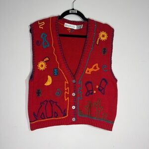 Vintage Southwestern Embroidered Sweater Vest Western Novelty M